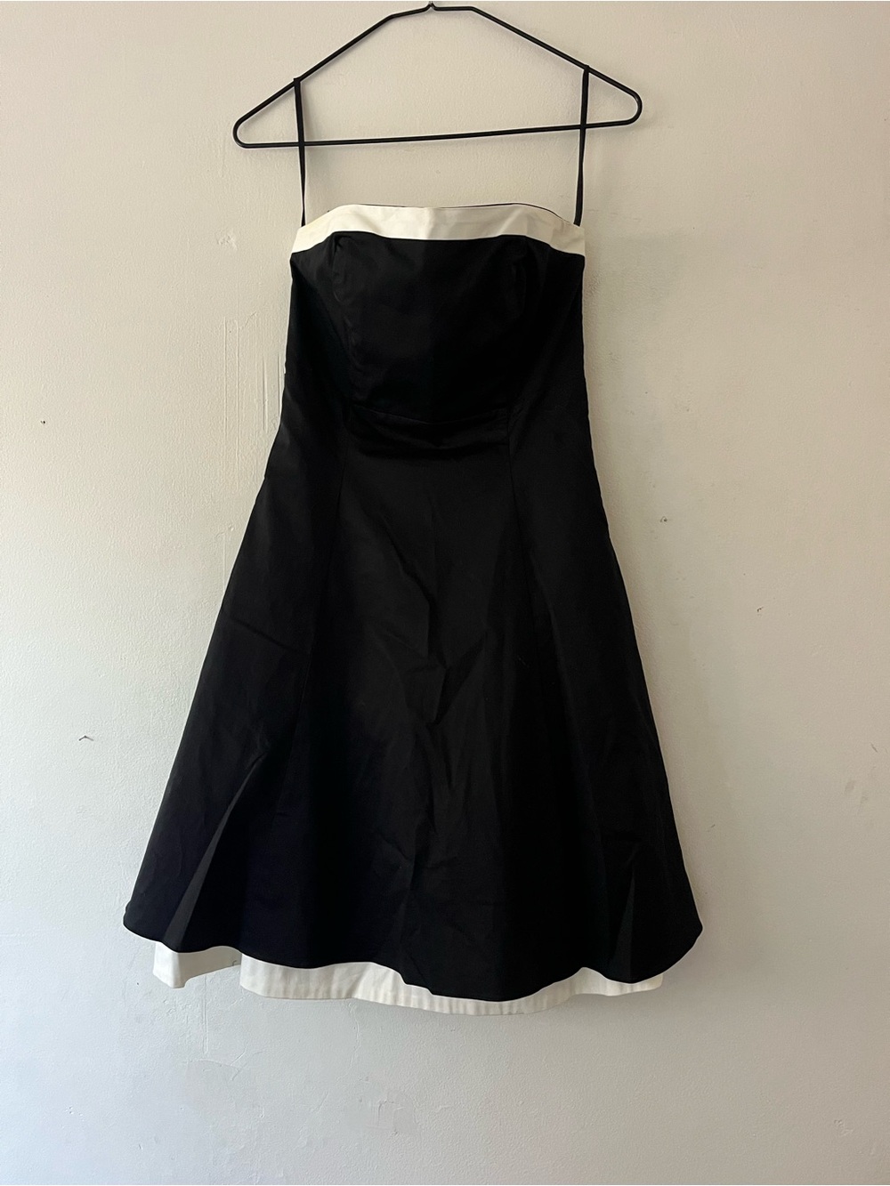 White House Black Market Black Strapless Fit-and-Flare Dress with White Trim